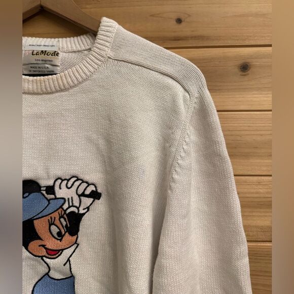 Vintage La Mode Size Medium Walt Disney Minnie Golf Appliqué Knit Cotton Sweater - Picture 4 of 12